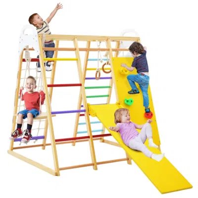 Hivvago Indoor Playground Climbing Gym Wooden 8-in-1 Climber Playset For Children-multicolor