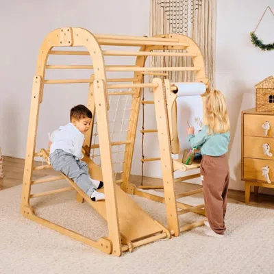 Hivvago Indoor Playground For Children - 7in1 Playground + Swings Set + Slide Board + Art Set In Brown