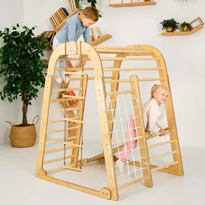 Hivvago Indoor Wooden Playground For Children - 6in1 Playground + Swings Set + Slide Board In Brown