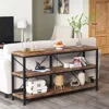 Hivvago Industrial 55-inch Wood Shelf Console Sofa Table With Sturdy Black Metal Frame In Brown