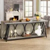 Hivvago Industrial 70-inch Grey Wood Top Sofa Table With Heavy Duty Black Metal Frame In Black