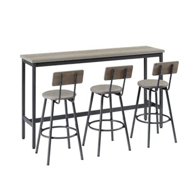 Hivvago Industrial Bar Table Set With 3 Stools - Gray