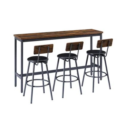 Hivvago Industrial Bar Table Set With 3 Stools - Rustic Brown