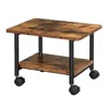Hivvago Industrial Black Metal Rustic Wood Printer Stand Cart With Bottom Paper Shelf In Brown