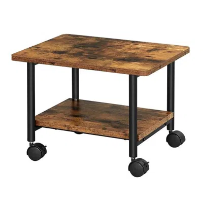 Hivvago Industrial Black Metal Rustic Wood Printer Stand Cart With Bottom Paper Shelf In Brown