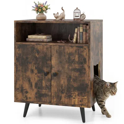 Hivvago Industrial Cat Litter Box Enclosure With Entry And Open Compartment In Brown