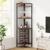 Hivvago Industrial Corner Wine Rack Storage Shelving Unit With Glass Holders In Brown