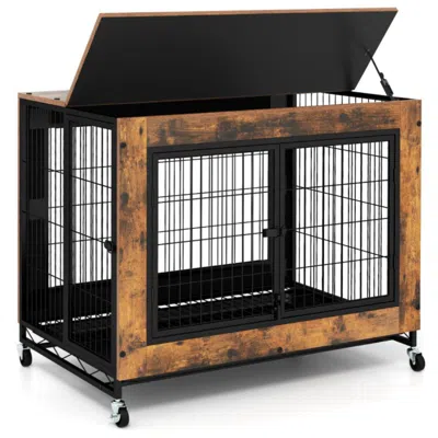 Hivvago Industrial Dog Kennel With Flip-up Top 3 Lockable Doors And Removable Tray In Gray