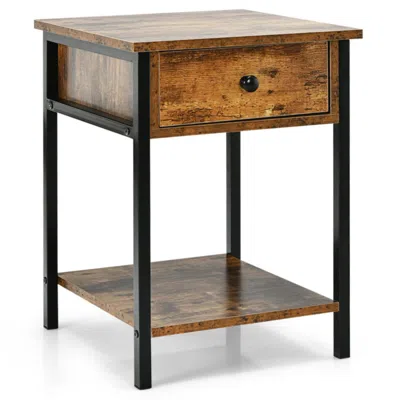 Hivvago Industrial End Side Table Nightstand With Drawer Shelf-rustic Brown
