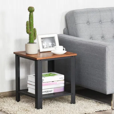 Hivvago Industrial End Table 2-tier Side Table-black