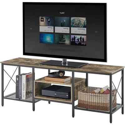 Hivvago Industrial Farmhouse Metal Wood Tv Stand With Media Storage Shelves In Multi