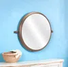 Hivvago Industrial Gold Round Mirror In Brown