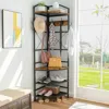 Hivvago Industrial Metal/wood Corner Hall Tree Shoe Storage Bench Coat Rack In Black