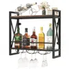 Hivvago Industrial Rustic Brown Wood Metal 2 Tier Wall Mounted Wine Rack In Black