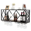 Hivvago Industrial Rustic Brown Wood Metal Wall Mounted Wine Rack Shelf In Black
