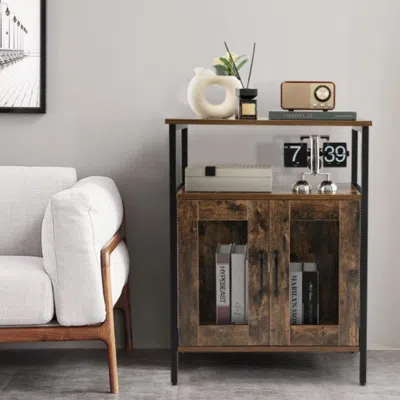 Hivvago Industrial Sideboard Buffet Cabinet With Removable Wine Rack-rustic Brown
