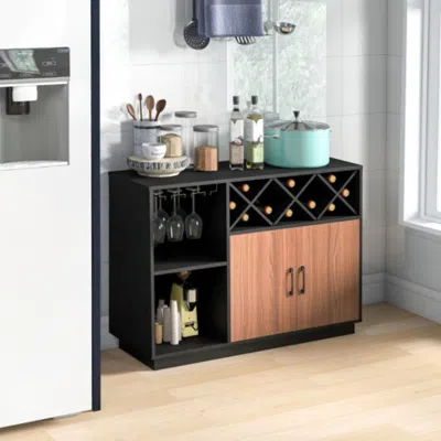 Hivvago Industrial Sideboard Cabinet With Removable Wine Rack And Glass Holder