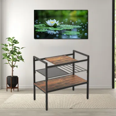 Hivvago Industrial Style 3-tier Accent Table With Mesh Shelf And Detachable Panel In Brown