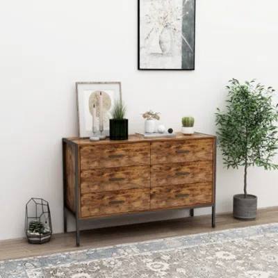 Hivvago Industrial Style 6 Tier Drawer Double Dresser