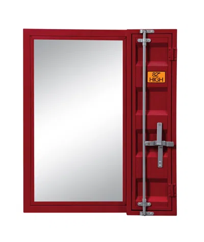 Hivvago Industrial Style Metal Vanity Mirror With Recessed Door Storage, Red