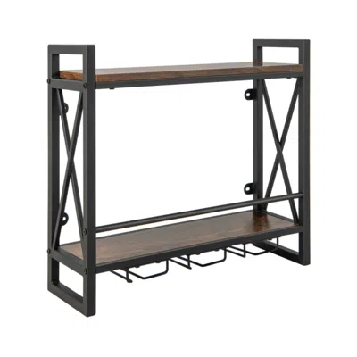 Hivvago Industrial Wall Mounted Wine Rack With 3 Stem Glass Holders In Brown
