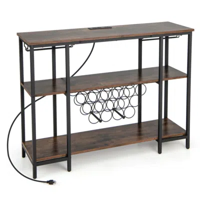 HIVVAGO INDUSTRIAL WINE RACK WINE BAR CABINET WITH STORAGE SHELVES-BROWN