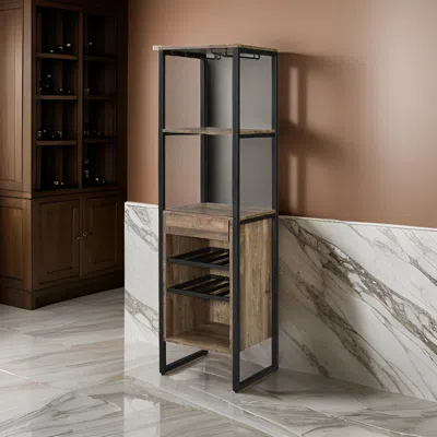Hivvago Industrial Wood And Metal Wine Rack With 3 Compartments, Brown And Black