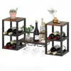 Hivvago Industrial Wood Metal Wall Mounted Wine Rack Shelf With Glass Holders In Brown