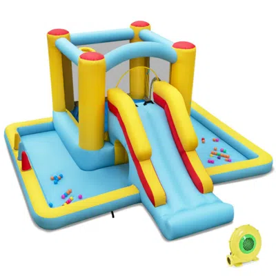 Hivvago Inflatable Bounce House 7-in-1 Bouncy Castle With Slide And Tunnel With 480w Blower In Blue