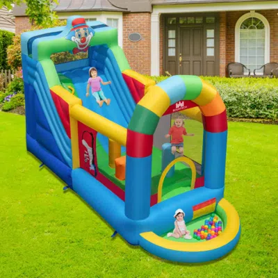 Hivvago Inflatable Bounce House Obstacle Course With Ball Pit And Silde With 735w Blower In Multi