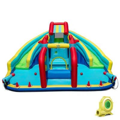 Hivvago Inflatable Double Water Slide Park With Obstacle Course And 735w Blower In Multi