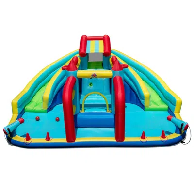 Hivvago Inflatable Double Water Slide Park With Obstacle Course And Basketball Hoops In Multi
