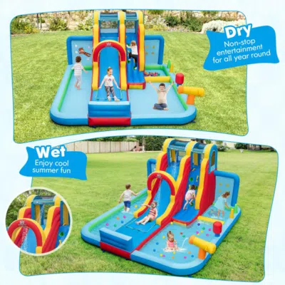Hivvago Inflatable Water Slide Water Park With Long Slide And Splash Pools And Ball Pit With 680w Blower