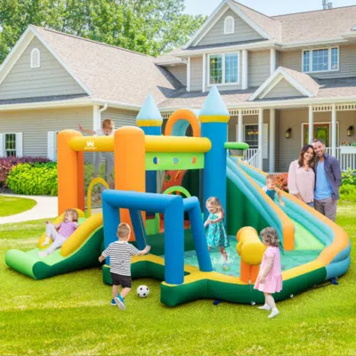 Hivvago Inflatable Water Slide With Dual Slides And Splash Pool Bounce House With 735w Blower