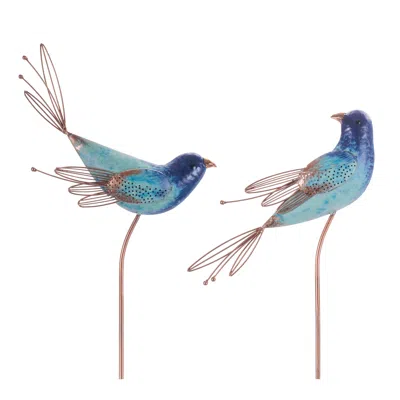 Hivvago Iron Bird Garden Stake (set Of 2) In Blue