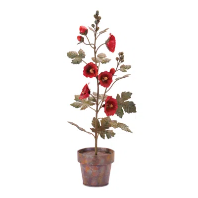 Hivvago Iron Potted Poppy Floral Sculpture 24.5"h In Multi