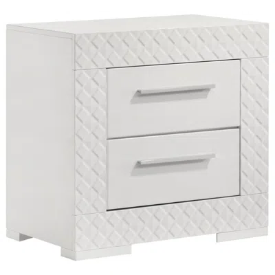Hivvago Ivon Nightstand, 2 Drawers, 26 Inch Modern Glossy White Solid Hardwood