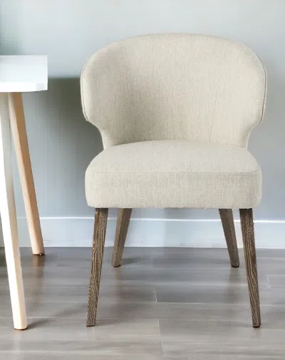 Hivvago Ivory And Brown Mid Century Wingback Dining Chair In White