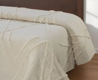 Hivvago Ivory Geometric Twin Cotton Coverlet With Fringe In White
