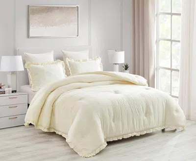 Hivvago Ivory Microfiber 3-piece Comforter Set With Ruffled Edge Trim In Neutral