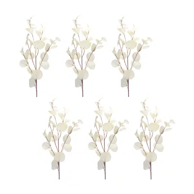 Hivvago Ivory Silver Dollar Eucalyptus Leaf Spray (set Of 6) In White