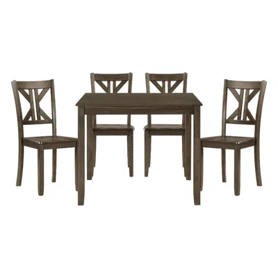 Hivvago Ivy 5 Piece Dining Set, Square Top Table, 4 X Back Chairs, Brown Solid Wood