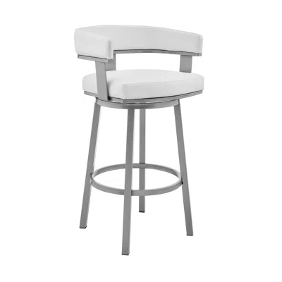 Hivvago Jack 26 Inch Counter Height Bar Stool, Swivel Chair, Faux Leather, White