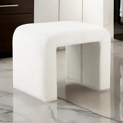 Hivvago Jea 24 Inch Accent Stool, Soft Cushioned Seat, White Boucle, Panel Legs