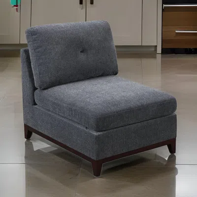 Hivvago Jemy 37 Inch Modular Armless Chair, Cushioned Dark Gray Chenille Solid Wood