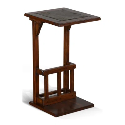 Hivvago Jenne Sofa Side Table With Magazine Rack, 13 Inch Top, Dark Brown Wood