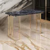 Hivvago Jenny 47 Inch Desk, Usb Power Outlet, Gold Metal Legs, Black Faux Marble In Black