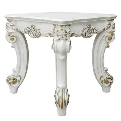 Hivvago Jess 26 Inch Side End Table, Traditional Scrolled Legs, Brushed Gold, White