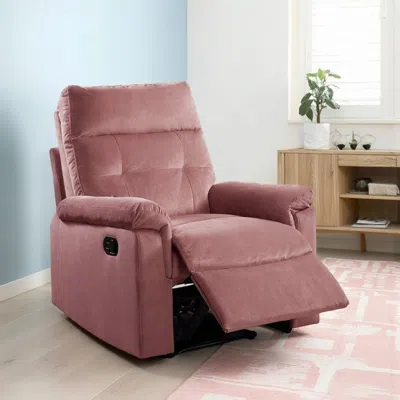 Hivvago Jessy Manual Recliner Chair, Tufted Cushioned Rose Pink Velvet