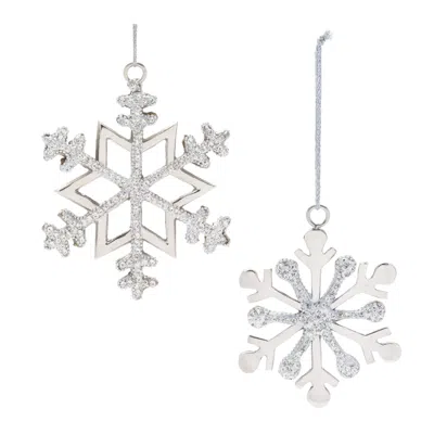 Hivvago Jeweled Metal Snowflake Ornament (set Of 2) In Silver